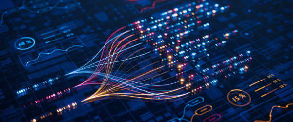 AI powers big data analysis and automation workflows, showcasing neural networks and data streams for business. Artificial intelligence, machine learning, digital transformation and tech innovation.