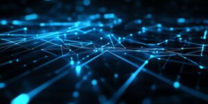 Data web of blue interconnected lines